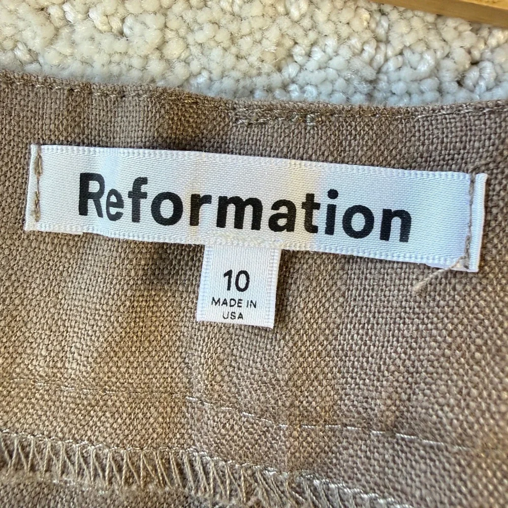 Reformation Mason Pants Women 10 Tan $188 100% Linen High Rise Wide Leg